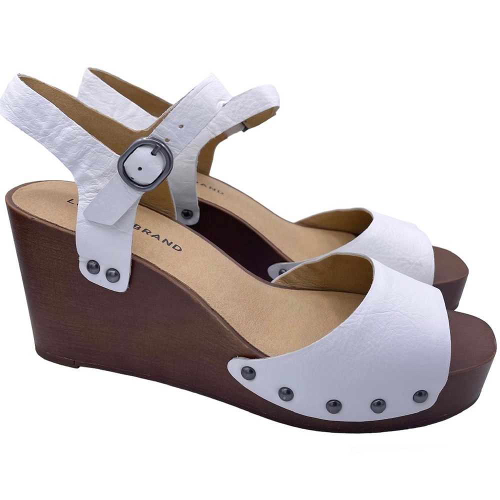 Lucky Brand zashti platform wedge sandals women Size 9 white/brown- New